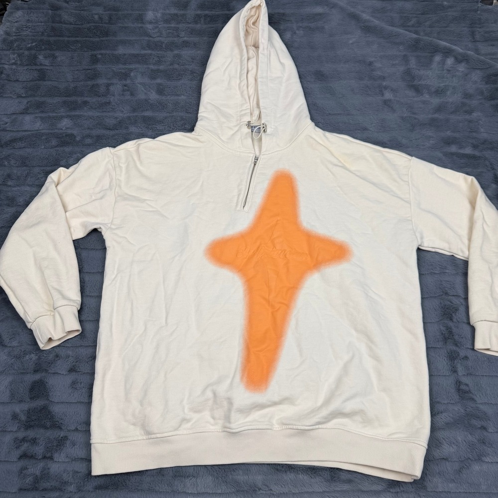 Aelfric Eden Mens Cream Orange Spray Paint Cross Quarter Zip Hoodie Size M